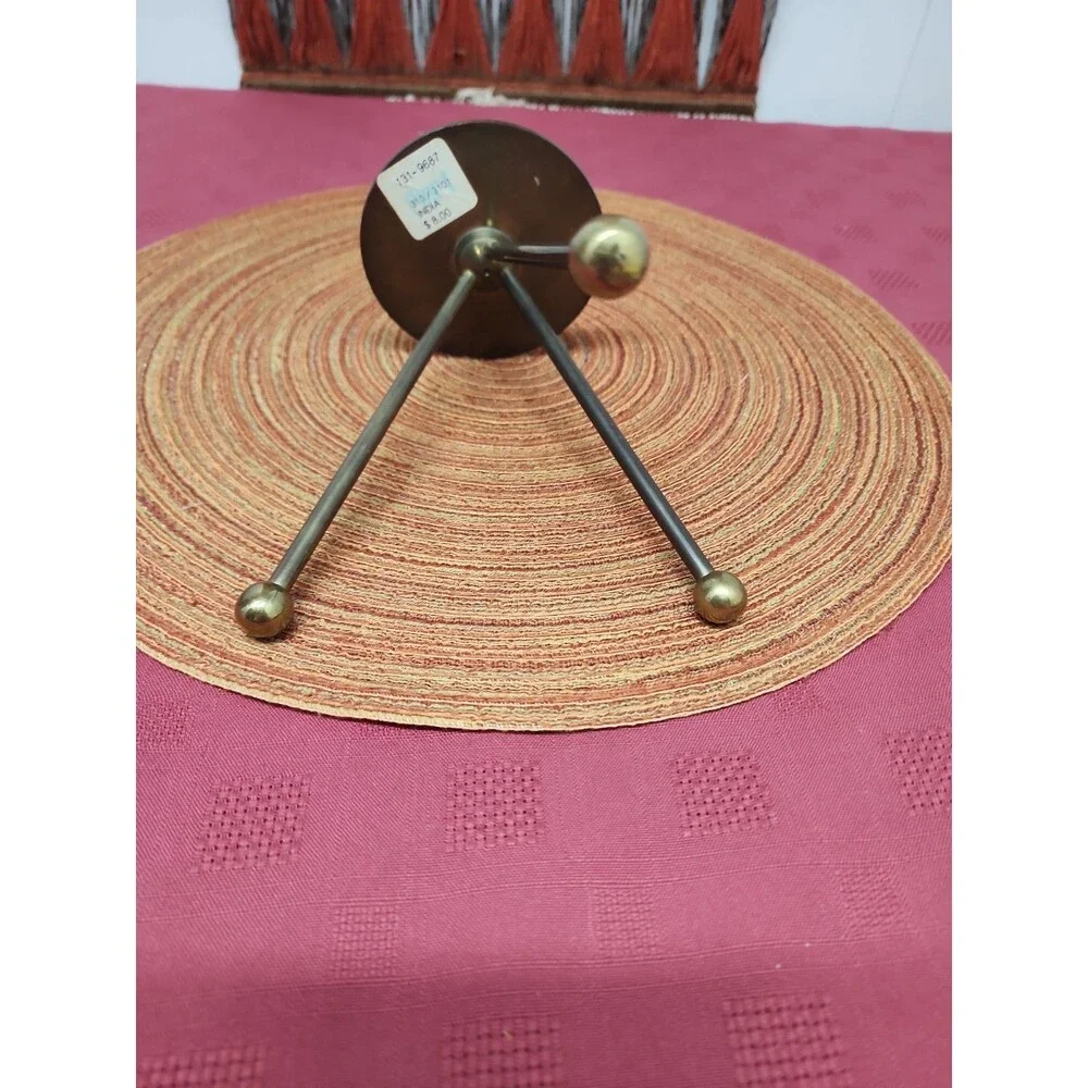 Vintage Pier 1 Solid Brass Tripod Pillar Candle Holder Minimalist MCM Sputnik